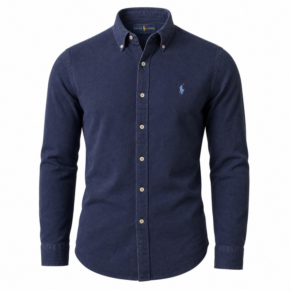Ralph Lauren Mens XXL Featherweight Mesh Button Down Shirt Navy Blue Long Sleeve